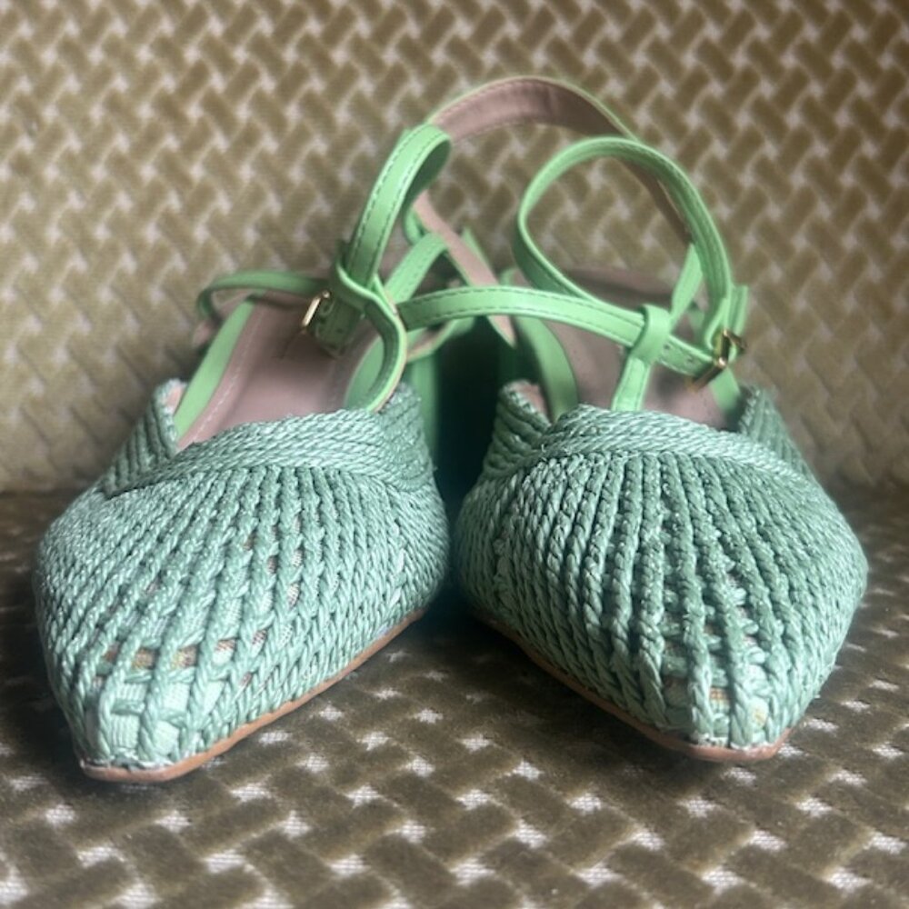 Anthropologie x Rafealla Booz Woven Apple Green Jute Block Heeled Sandals NEW - Picture 8 of 16